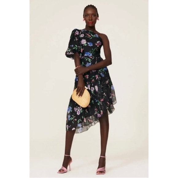 Shoshanna Gia One Shoulder Dress Black - Picture 1 of 8